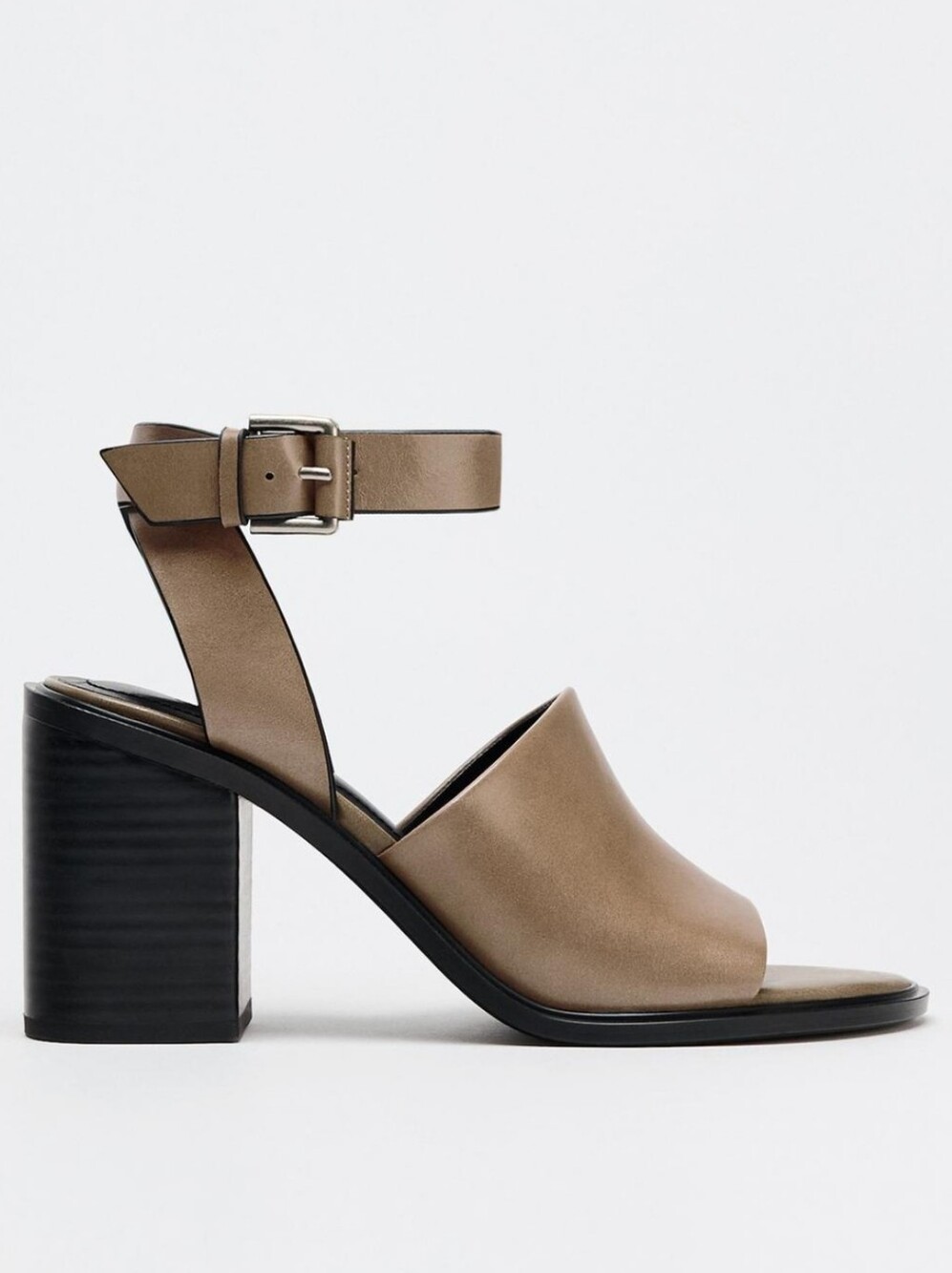 Zara Taupe Gray Chunky Block Heel Ankle-Strap Sandal